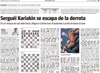 El match Carlsen vs Karjakin, visto por Miguel Illescas en La Vanguardia - 3ª partida