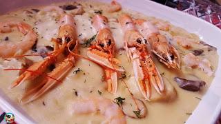 Cigalas con salsa de setas