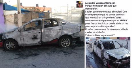 Denuncia: Discapacitado estaba a bordo de vehículo Uber quemado por taxistas