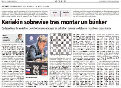 El match Carlsen vs Karjakin, visto por Miguel Illescas en La Vanguardia - 4ª partida