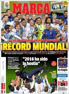 Resumen prensa 19/12/2016: Antimadridismo, propaganda, otros vicios y portadas portada Marca real madrid campeón Mundial de clubes