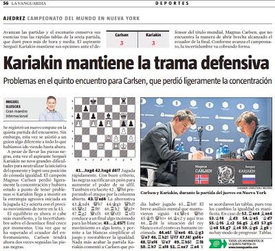 El match Carlsen vs Karjakin, visto por Miguel Illescas en La Vanguardia - 5ª partida