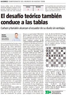 El match Carlsen vs Karjakin, visto por Miguel Illescas en La Vanguardia - 6ª partida