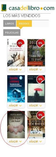 UN DUQUE SIN HONOR, entre los ebooks más vendidos de La Casa del Libro