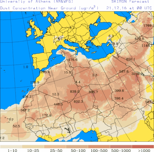 España: Polvo africano (Pronóstico para 21-diciembre-2016)