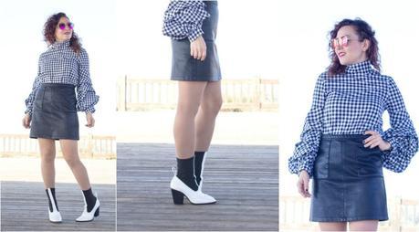 melage_boutique_fashion_blog_de_moda_blusa_cuadros_vichy_mangas_volante_cuello_perkins_shein_falda_cuero_negra_asos_como_combinar_botas_blancas_mango_bolso_chloe