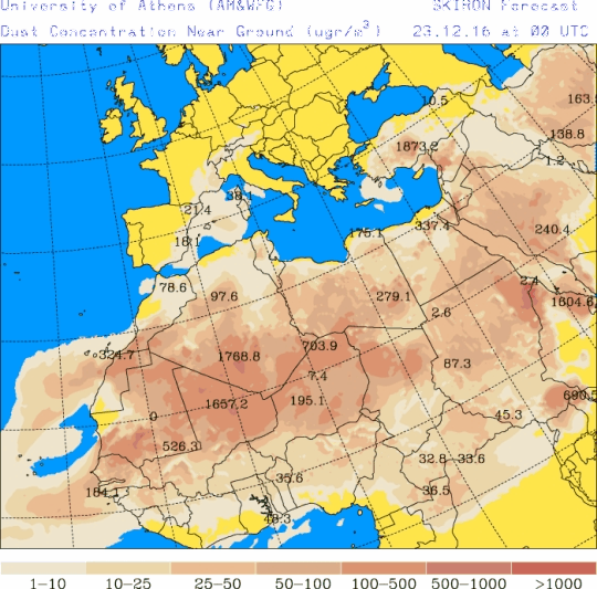España: Polvo africano (Pronóstico para 23-diciembre-2016)