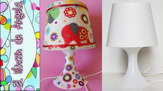 DIY Como forrar una lampara con tela Decoupage con tela sobre una lampara Decorar una lampara con imaginacion