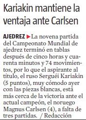 El match Carlsen vs Karjakin, visto por Miguel Illescas en La Vanguardia - 9ª partida