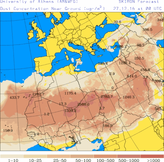 España: Polvo africano (Pronóstico para 27-diciembre-2016)