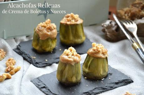 Alcachofas Rellenas de Crema de Boletus y Nueces