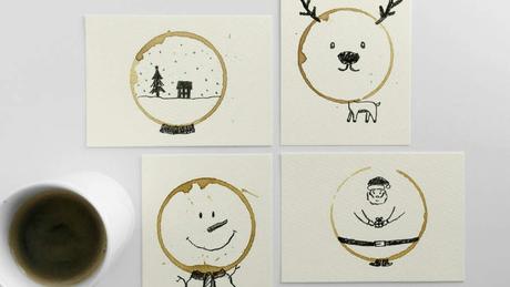 Postales Navideñas hechas a partir de manchas de café