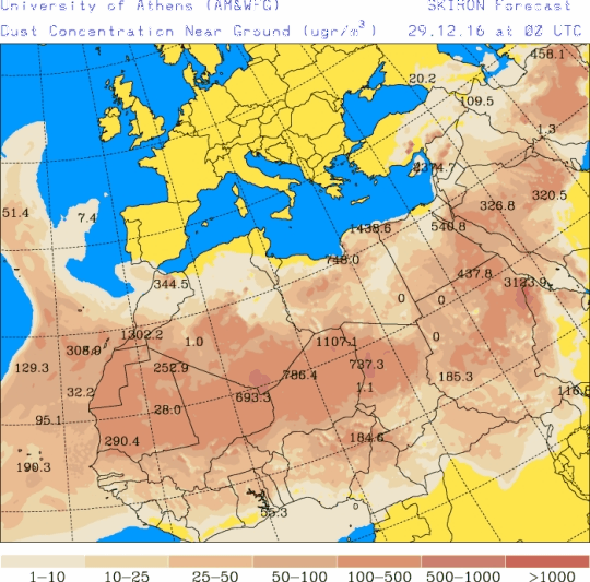 España: Polvo africano (Pronóstico para 29-diciembre-2016)