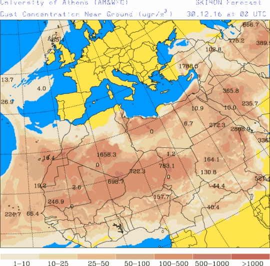 España: Polvo africano (Pronóstico para 30-diciembre-2016)