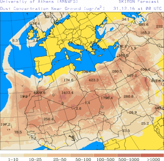 España: Polvo africano (Pronóstico para 31-diciembre-2016)