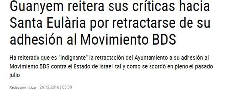 Guanyem ataca a la localidad de Santa Eulalia por rechazar el mensaje de odio del BDS