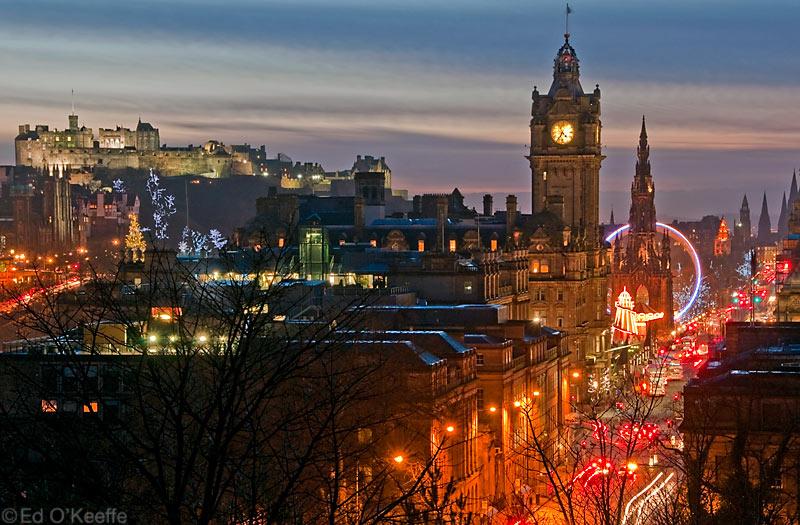 Balmoral Hotel and Edinburgh Castle at Dusk