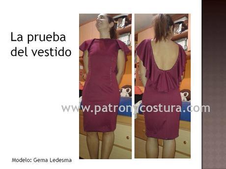 www.patronycostura.com/Vestido canesú, espalda libre con volante.Tema 198