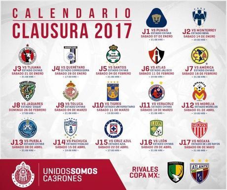 Fechas de los partidos del Chivas para el Clausura 2017