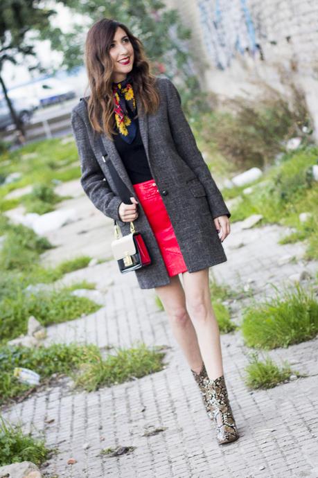 RED BIKER LEATHER SKIRT