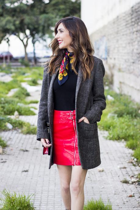 RED BIKER LEATHER SKIRT