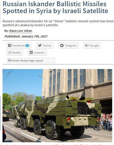 Satélite israelí detecta misiles Iskander rusos en Siria.