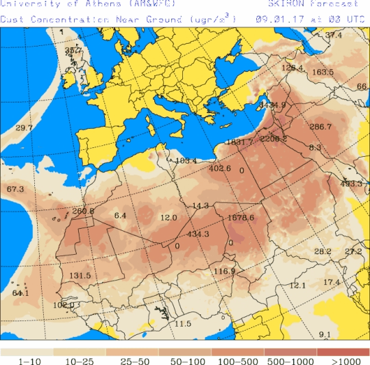 España: Polvo africano (Pronóstico para 9-enero-2017)