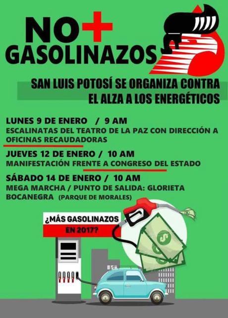 Anuncian mega marcha contra el gasolinazo en SLP
