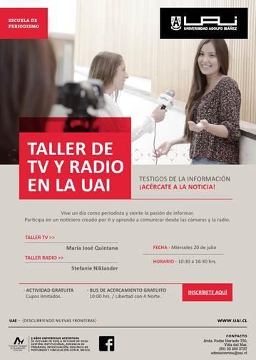 Invitación a Taller de TV y RADIO en la Universidad Adolfo Ibañez de Viña del Mar.