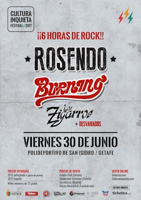 Rosendo, Burning, Los Zigarros y Desvariados, juntos el 30 de junio en el Cultura Inquieta de Getafe