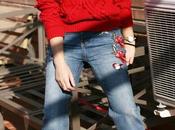jeans bordados jersey rojo ZAFUL