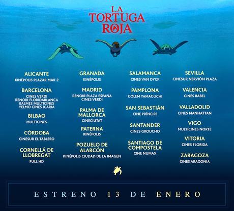 Cines en los que se estrena 'La Tortuga Roja'