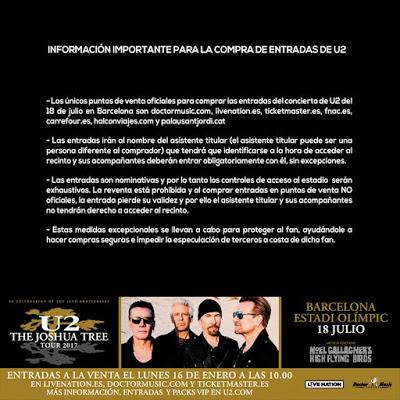 Todas las entradas para el concierto de U2 en Barcelona serán nominales para luchar contra la reventa