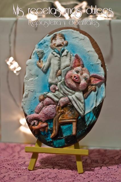 GALLETA 2D ,CERDITO EN EL BARBERO (ILUSTRACIÓN PETRA BROWN)