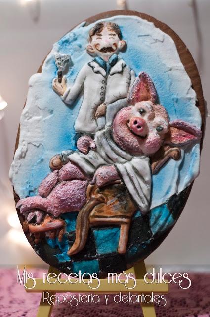 GALLETA 2D ,CERDITO EN EL BARBERO (ILUSTRACIÓN PETRA BROWN)