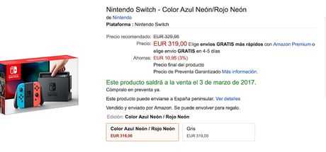Nintendo Switch Rojo/Azul también baja de precio en Amazon Nintendo Switch Rojo/Azul también baja de precio en Amazon