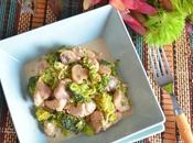 Pollo crema champiñones brócoli.