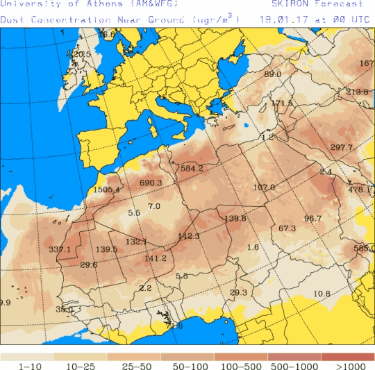 España: Polvo africano (Pronóstico para 18-enero-2017)