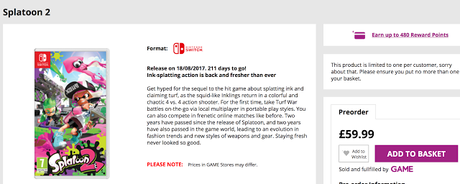 Splatoon 2 llegaría el 18 de agosto según GAME UK