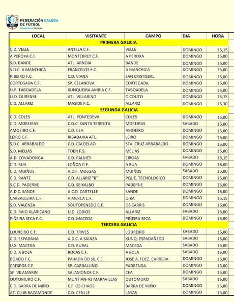Horarios fútbol ourensano, 21/22 de Enero 2017