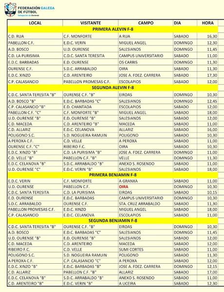 Horarios fútbol ourensano, 21/22 de Enero 2017