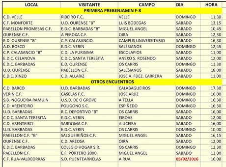 Horarios fútbol ourensano, 21/22 de Enero 2017