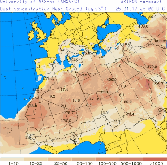 España: Polvo africano (Pronóstico para 25-enero-2017)