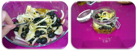 Aceitunas negras aliñadas con cítricos y especias picantitas