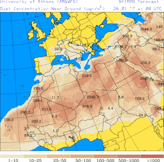 España: Polvo africano (Pronóstico para 26-enero-2017)