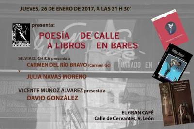 Mañana, día 26, en El Gran Café, en León: Carmen del Río Bravo + Julia Navas Moreno + David González: