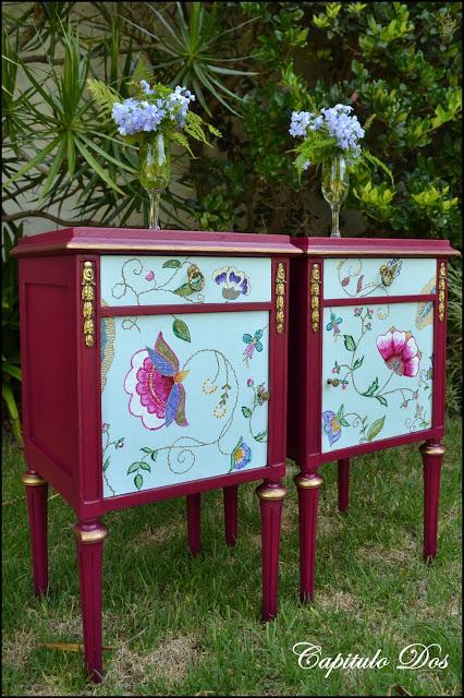 Como trabajamos en dos mesitas de luz imitando un bordado