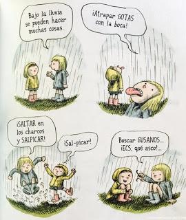 El globo rojo en la lluvia, de Liniers