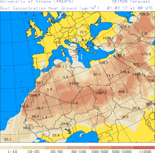 España: Polvo africano (Pronóstico para 1-febrero-2017)