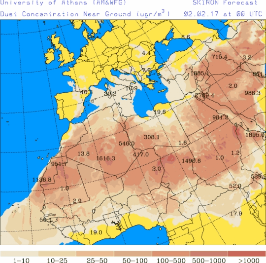 España: Polvo africano (Pronóstico para 2-febrero-2017)